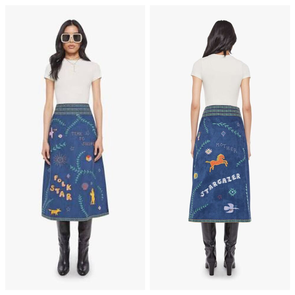 Brand new MOTHER denim Bits and Pieces embroidered skirt M - Picture 4 of 8